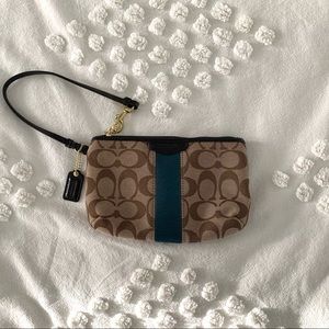 Coach Signature Wristlet with Teal Stripe